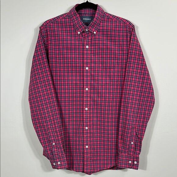 Bonobos Button Down Pink Blue Longsleeve Dress Office Shirt Men Size Medium Long - Picture 1 of 7